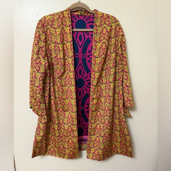 Chicos Reversible Ornate Printed Kimono Jacket Size 3P Pink Purple - Picture 3 of 13
